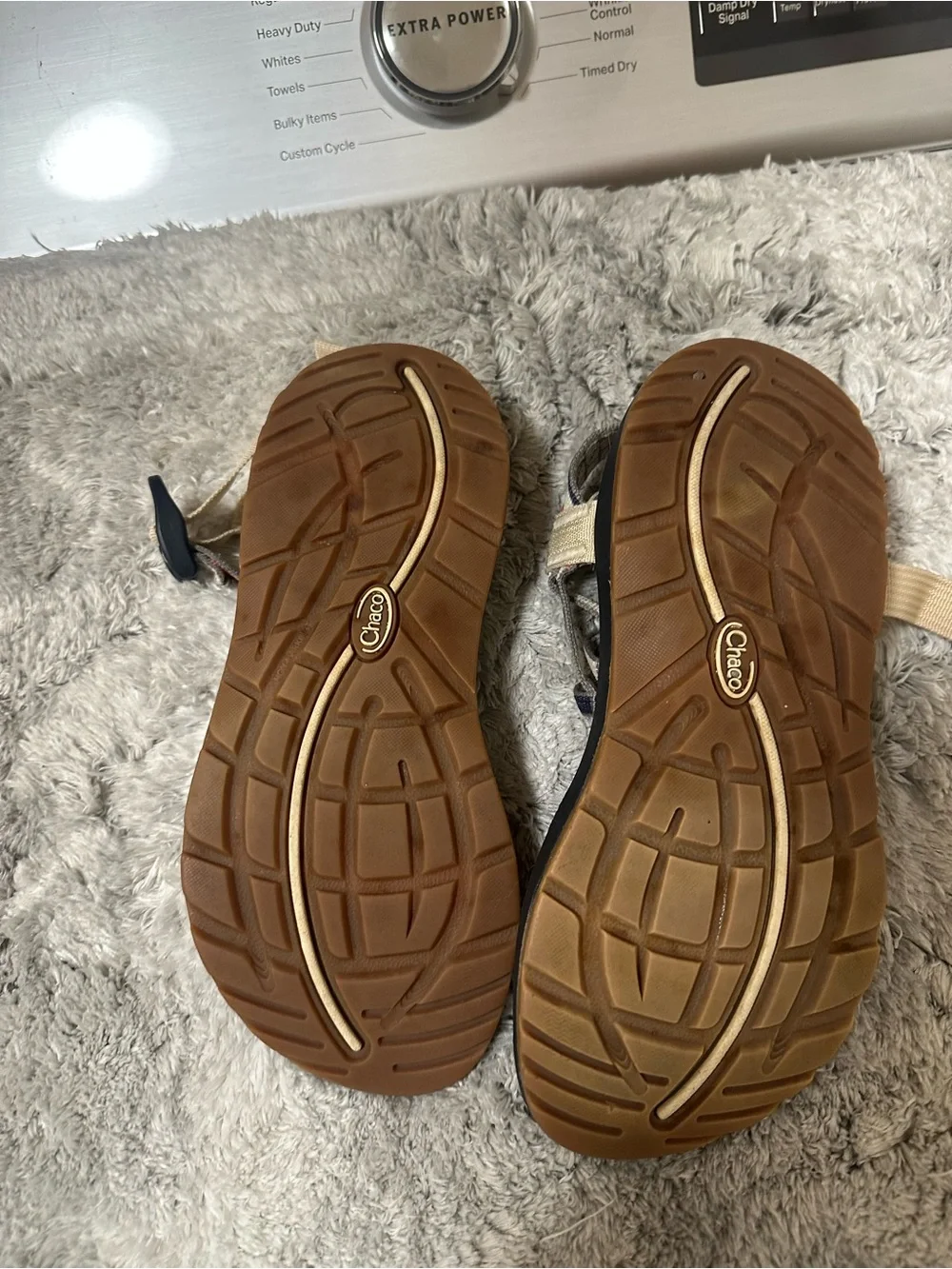 Chaco Women’s Black Sandals with Beige, Navy and Coral Straps